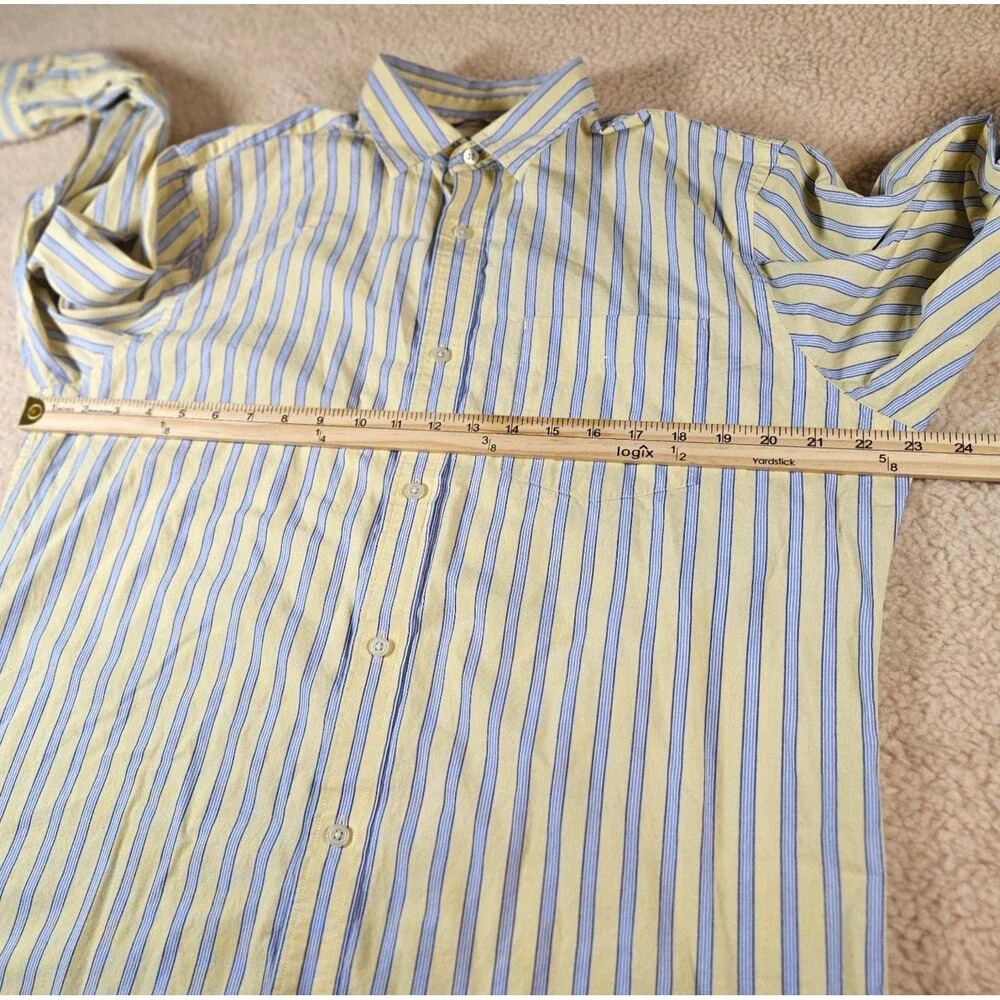 Banana Republic Mens L Yellow Blue‎ Striped Dress Shirt 100% Cotton Button Up